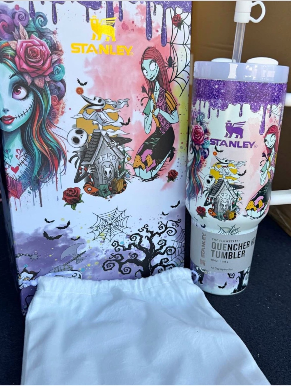 Stanley nightmare before Christmas Purple White Skull & Floral Quencher Tumbler - Picture 6 of 7